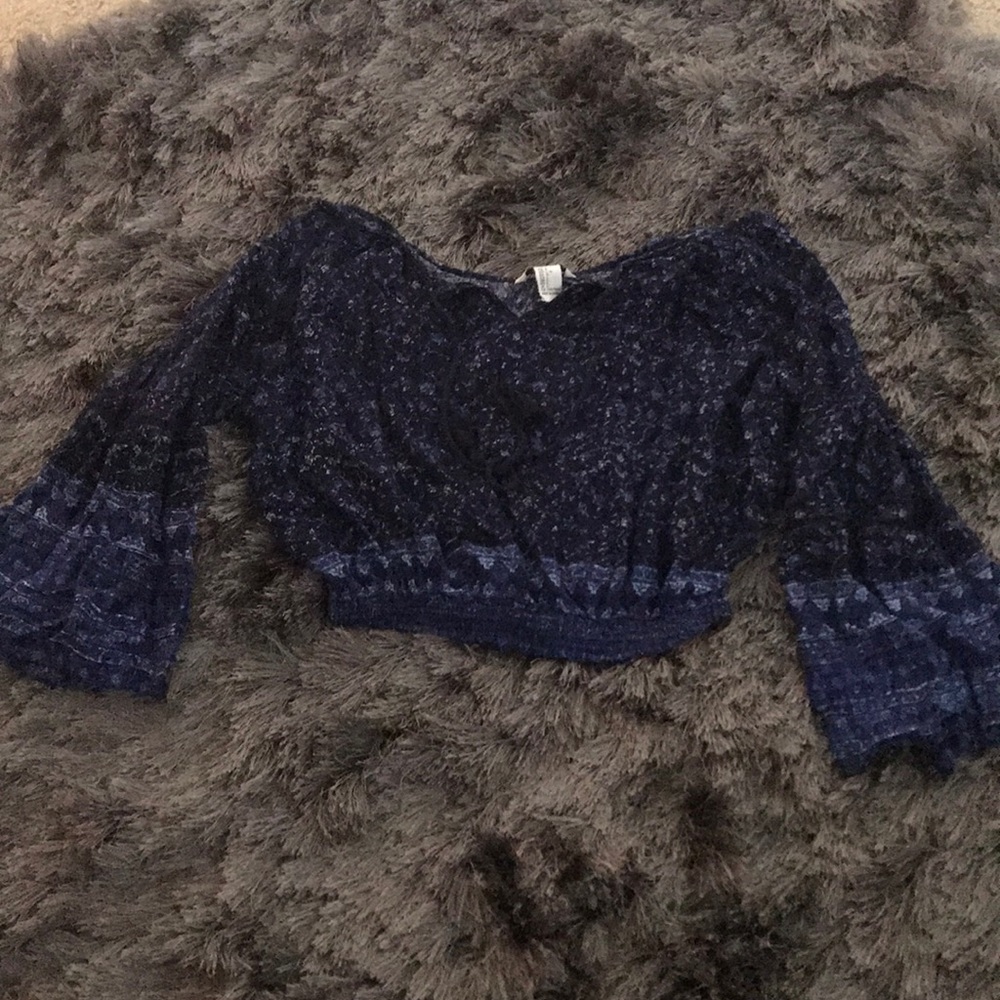 Blue Off the Shoulder Crop Top - EUC